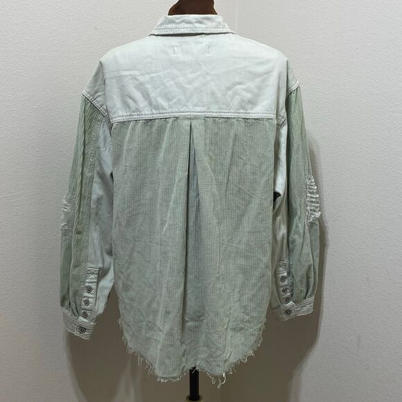 We The Free Corduroy Distressed Button Down Long Sleeve Shirt Women's Size XS - Picture 7 of 8